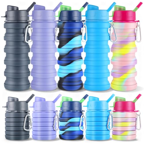 5 Pcs Collapsibles Water Bottles, 16 oz Portable Water Bottle with