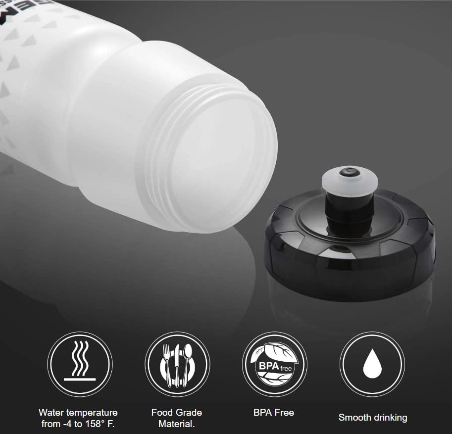 GEMFUL Bike Squeeze Water Bottle BPA Free 24 oz 2 Pack - color: White