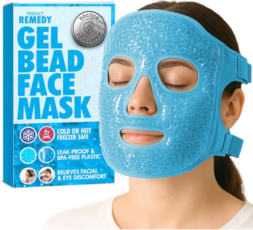 Perfect Remedy Face Ice Pack, Reusable Hot & Cold Ice Face Mask, Gel Compress for Helping with Puffy Eyes and aiding in Conditions of Swelling, Facial Spa Cooling Mask for Women and Men (Blue) - color: Blue