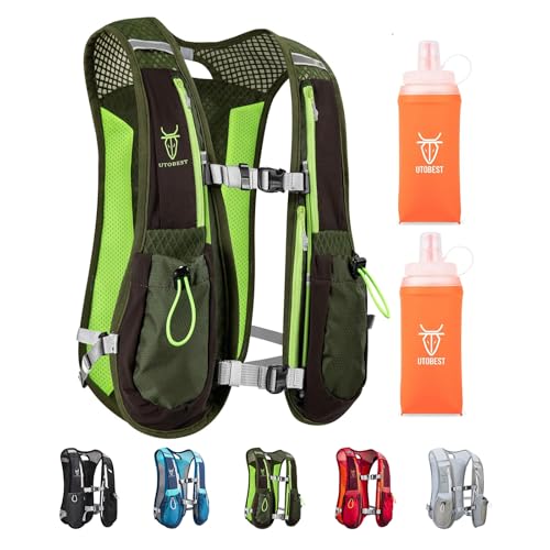 UTOBEST Running Vest Lightweight Hydration Vest Pack 5L UTR104 - color: Green Vest 5L with 2 x Soft Flask