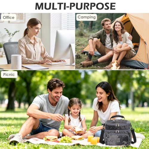 FlowFly Double Layer Cooler Insulated Lunch Bag Adult Lunch Box Large Tote Bag for Men, Women, With Adjustable Strap,Front Pocket and Dual Large Mesh Side Pockets - color: MWH