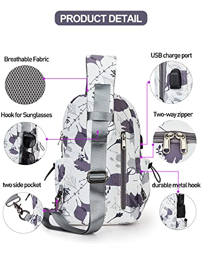 Small Tactical Sling Bag Crossbody Backpack Shoulder Bag for Men Women, Daypack Anti-Theft Cross Body Motorcycle Chest Bags, One Strap Backpack for Walking Biking Travel Cycling Leaf White - color: Beige