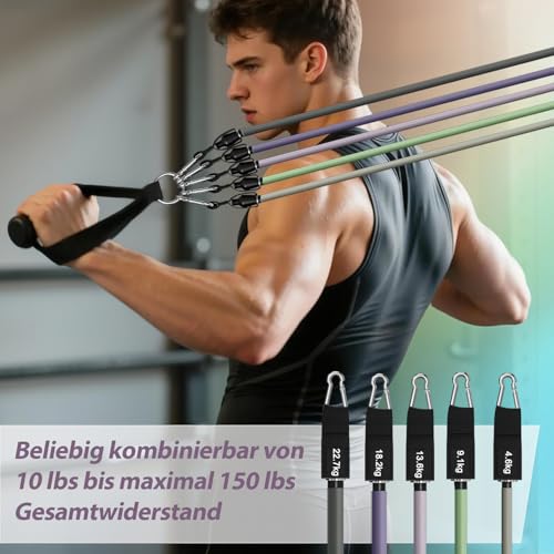 WHATAFIT Resistance Bands with Handles, 150 lb Exercise Bands Set - color: Purple Grey