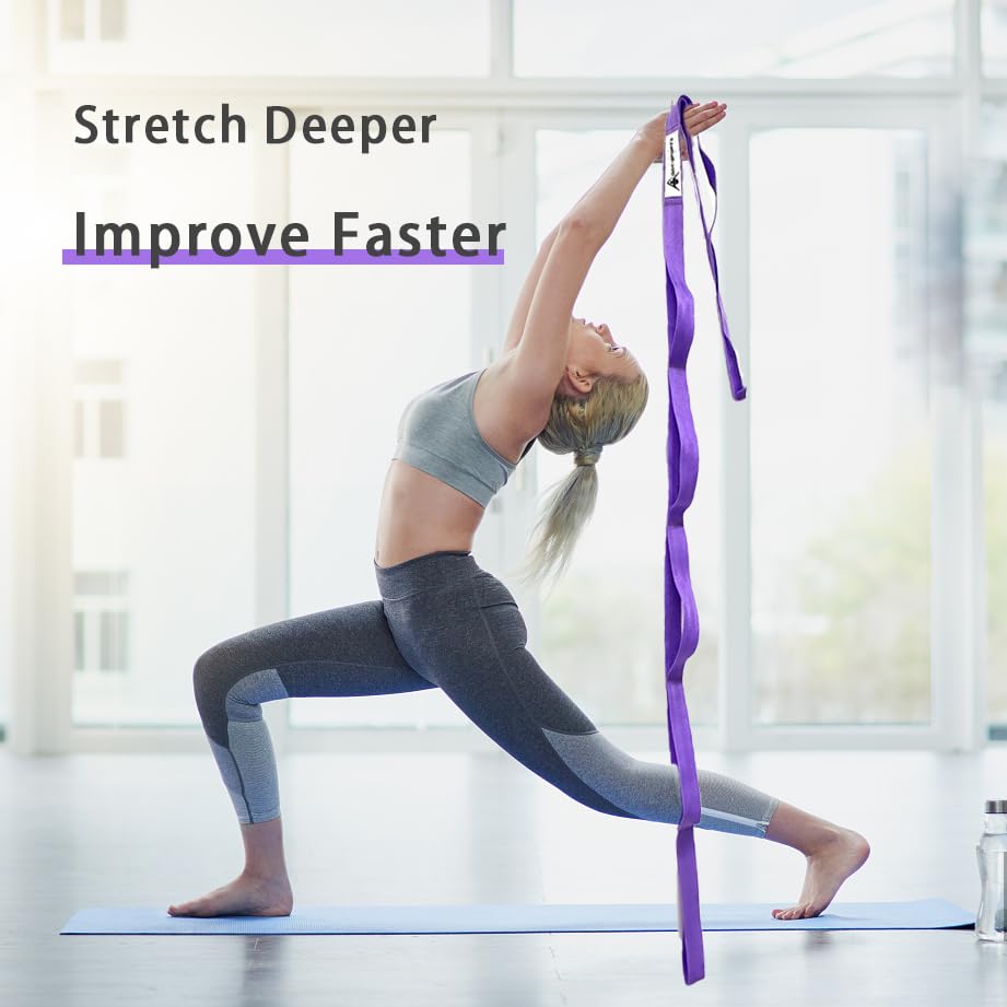 Stretching Strap Yoga Strap with Loops for Physical Therapy, Non-Elastic - color: Purple+Purple