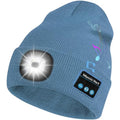 Bosttor Bluetooth Beanie Hat with Light, Headlamp Cap with Headphones and Built-in Speaker Mic, Gifts for Men Women Teen - color: Mist Blue
