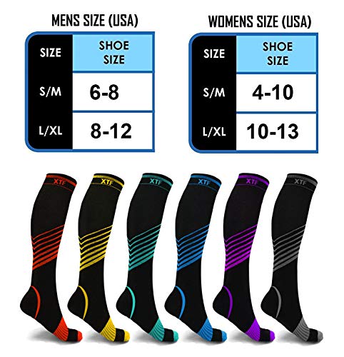 Extreme Fit Sport Compression Socks for Men and Women Knee High - Made for Running, Athletics, Pregnancy and Travel - 6 Pair - size: Large-X-Large