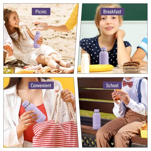 Exllena Small Water Bottle 12oz with Clip, Double Wall Stainless Steel Vacuum Small Insulated Water Bottle Keeps Drinks Cold 24 Hrs/Hot 12 Hrs for Kids Handbag School BPA Free (Purple) - color: Purple, size: 350 ml