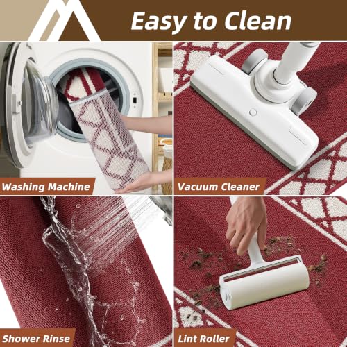 COSY HOMEER Washable Kitchen Rugs Sets of 2 Non-Slip Kitchen Mats,Red - color: Red, size: 20"x30" + 20"x48"