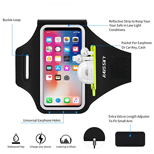 Phone Armband for Running Cell Phone Armband with Zipper Pocket for Earbuds Car Keys, Water Resistant Sport Arm Band for iPhone 17 16 15 12 11 Pro Galaxy S24 S20 Fit Up to 6.7'' with Phone Case