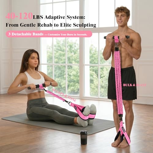 3-Tube Pedal Resistance Band w/Handles, 30/40LBS Sit Workout Gear - color: pink, size: 40lbs