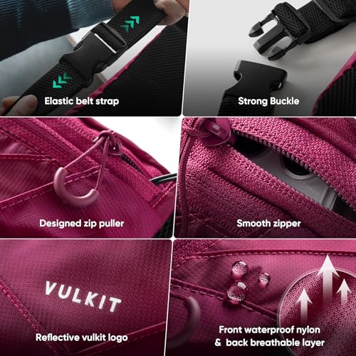 VULKIT Casual Lightweight Fanny Pack for Women & Men, Outdoor Belt Bag to Free Your Hands, Nylon Waterproof Waist Bag with Adjustable Elastic Band, Small Slim Fit Fashion Waist Pack, Rose Pink - color: Rose Pink