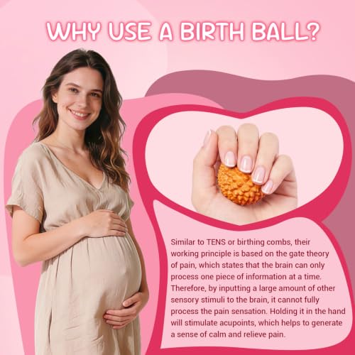 SIMPOR 3-in-1 Labor Comb Set with Handheld Massage Roller & Acupressure Ball, Wooden Birth Comb, Natural Labor and Delivery Essentials for Back Tension, Pregnancy & New Mom Gifts