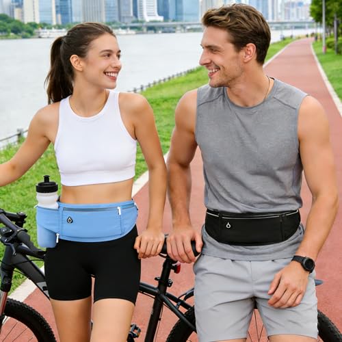 Running Belt with Water Bottle Holder, 3 Pockets Large Cross Body Mens Fanny Pack for Girls Women Boys Kids Phone Pouch,Slim Waist Bag Fit Hiking Hydration Runners Walking Workout Travel Blue - color: 03-Blue