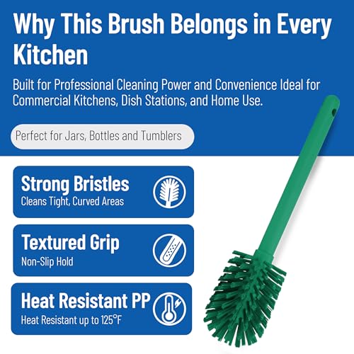 SPARTA 12 Inch Bottle Brush with Polyester Bristles and Plastic Handle, Color Coded, Large Round Head Cleaner for Bottles Jars and Food Service Equipment, Green - color: Gray