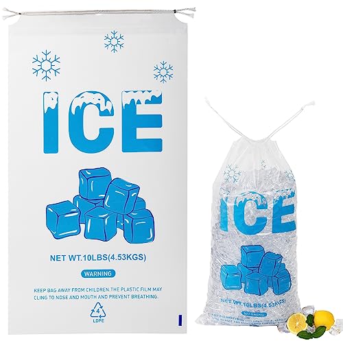 100 PACK 10 lb. Drawstring Ice Bags 12 x 21 Inch Heavy-Duty - style: 12x21inch(100pack)Cotton Drawstring-Ice Cube Pattern
