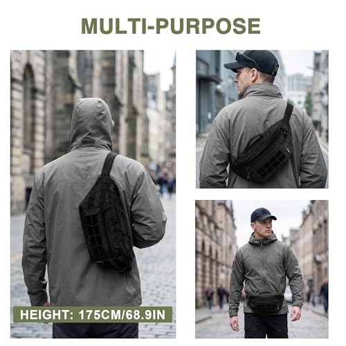 Mardingtop Tactical Fanny Pack for Men Military Crossbody Waist Belt Hip Bag for Outdoor Travel,Hiking,Running,Walking,Fishing,EDC - color: Black