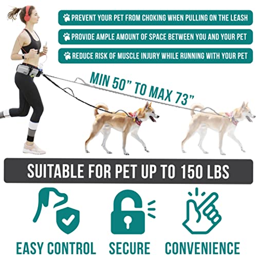 PetAmi Hands Free Dog Leash with Waist Running Belt Bag, Single (Gray) - color: Heather Grey, size: 1 Leash