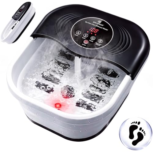 SPA4PIEDS Collapsible Heated Foot Spa Bath with Bubble, Foot Soaking Tub Featuring 8 Shiatsu Rollers, Pumice Stone and Built-in Timer for Mom, Dad and Foot Relaxation (Black) - color: Black