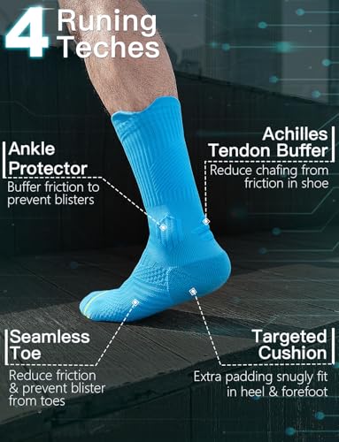 Juclise Men's Compression Running Crew Socks, 3 Pairs - color: Cobalt Blue+azure Blue+carolina Blue, size: X-Large