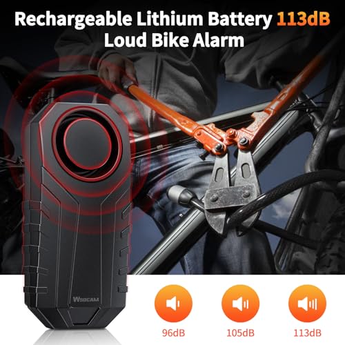 WSDCAM Wireless Bike Alarm with Remote, Rechargeable 113dB Loud Bicycle Alarm System Anti Theft, IP65 Waterproof, Bike Alarms for E-Bikes, Motorcycles, Scooter, Outdoor Riding and Cycling Safety - size: Lithium Rechargeable