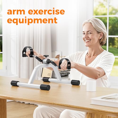 RYGEO Pedal Exerciser Mini Exercise Bike for Leg and Arm Recovery Exercise Lightweight and Portable Floor Bike - color: White