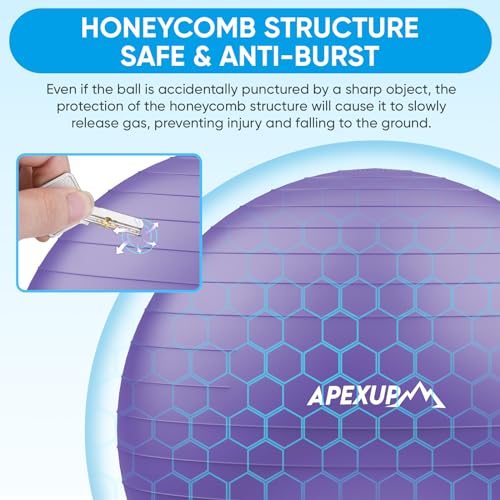 APEXUP Yoga Ball, 660 lbs Anti-Burst Exercise Ball with Pump, 5 Sizes - color: Purple, size: S (15"~18") 45cm
