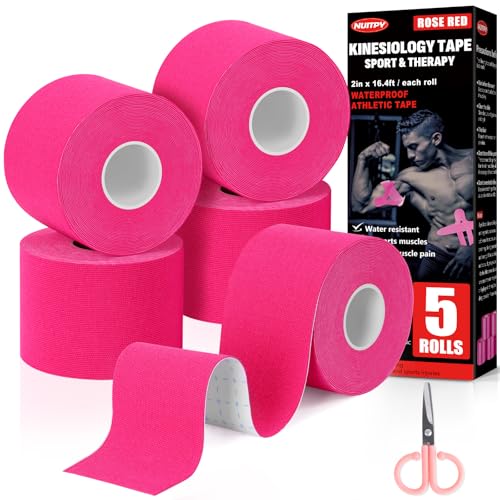 5 Rolls Rose Red Kinesiology Tape, 2 inch x 16.4 Feet Kinetic Tape - color: Rose Red