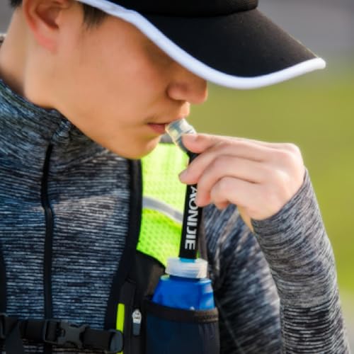 JEELAD Soft Folding Water Bottles TPU Collapsible Flask Hydration Pack Ideal for Running Hiking Cycling Outdoor - color: 250ml / 8.5oz with straw - Pack of 2