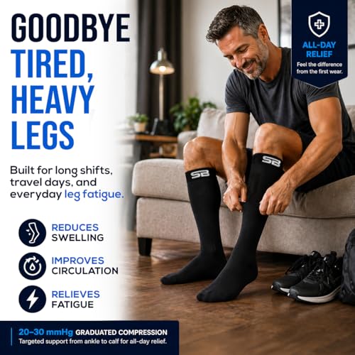 SB SOX Compression Socks for Men & Women (20-30mmHg) - color: Solid Black, size: Small