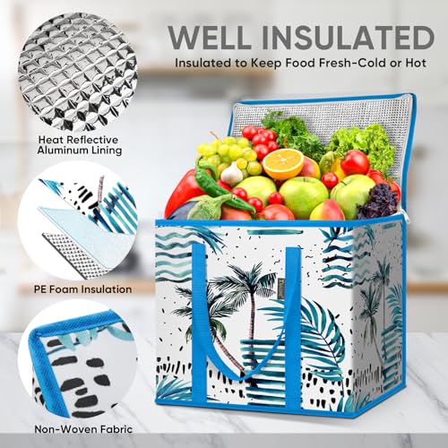 BALEINE Insulated Reusable Grocery Bags with Zippered Top, Large Cooler Bag - color: Island Breeze, size: 4 Pack