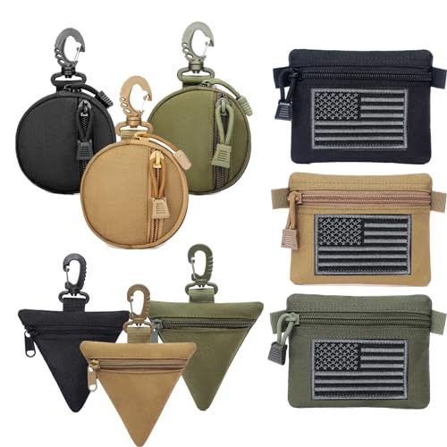 2 Packs Tactical EDC Pouches Compact Mini Military Molle Utility Pouch Accessories Organizer Bags Coin Purse Keychain Pockets Credit Card Holder for Waist Pack - color: 2 Pack Circle Black
