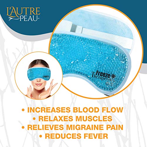 USA Merchant - Hot/Cold Plush Gel Bead Relief Wrap | Freeze Therapeutics by L'AUTRE PEAU | Hot Or Cold Reusable Ice Packs with Flexible Beads (Blue Full Eye Mask) - color: Blue Full Eye Mask
