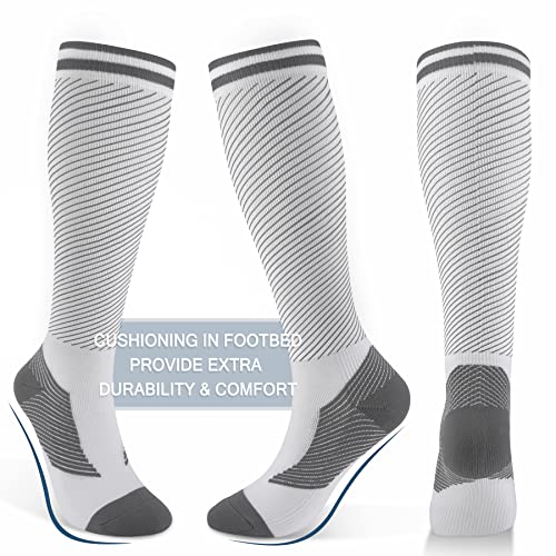 FULLSOFT Medical Graduated 30-40mmHg Compression Socks for Women&Men Circulation Knee High Socks Hiking Running Stockings - color: 00-3 Pack-white, size: Large-X-Large