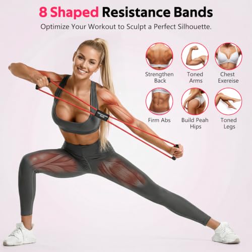 Resistance Bands with Handles, Figure 8 Fitness Bands, Exercise Bands Set - color: Yellow, Blue, Red, size: 3pcs