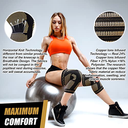 NEENCA Copper Knee Braces for Women Men Pain Relief-2 Pack Knee Sleeves Set - size: X-Large