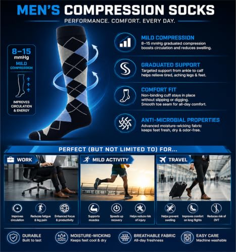 Dr. Motion 4 Pairs Compression Socks for Men, Knee High - color: Mcomp-sl6