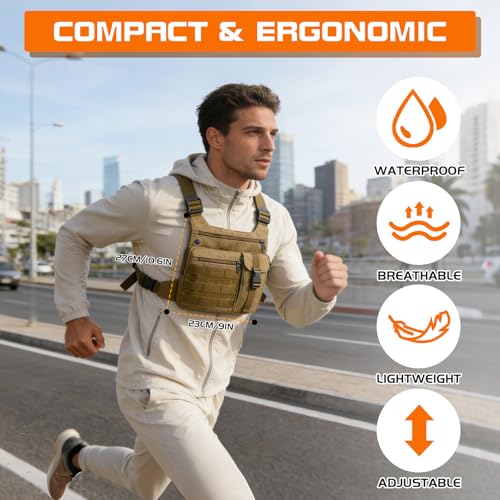 KINGSLONG Running Vest, Chest Bag for Men, Chest Pack, Hiking (A-Brown) - color: A-Brown