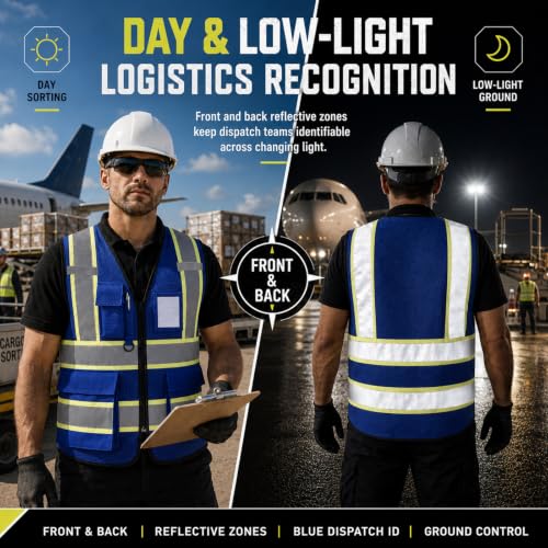 A-SAFETY Mesh High Vis Vest, Reflective Construction Vest with Pockets - color: Blue, size: Small