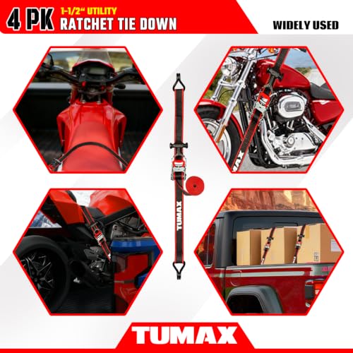 4 PK with Ammo Box, 1.5" x 16 FT Heavy Duty Tie Down Straps - size: 3300lbs-Black