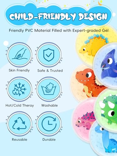 Kids Ice Packs for Boo Boos, 6 Pcs, Baby Small Gel Ice Packs for Injuries - style: Dinosaur Kids Ice Packs - 6 Pack