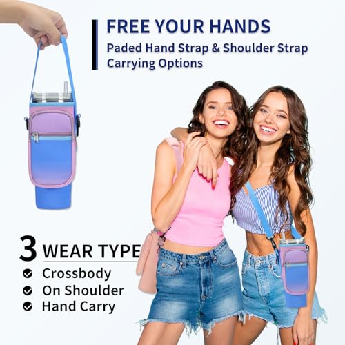 GOEWY Water Bottle Carrier Bag for Stanley Cup 40/30oz with Phone Pockets - color: Red Blue Gradient, size: 30oz