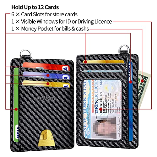 Slim Minimalist Front Pocket Wallet, RFID Blocking Credit Card Holder Wallet with Integrated D-Shackle for Men Women - color: Carbon Fiber Black