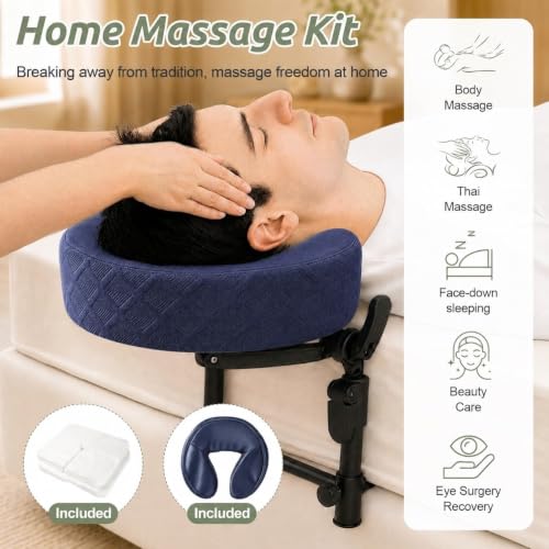 Massage Headrest for Bed, Head Holder & Face Cradle with Face Down Pillow - color: Blue, size: Standard