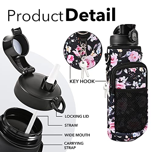 32 oz Water Bottles with Strap & Straw, Sport Motivational Water Bottles - color: Midnight Rose
