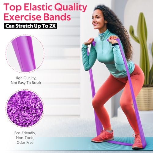 Resistance Bands Set, Exercise Bands for Physical Therapy, Pilates, Yoga - color: Pink, Purple, Green, size: 4.9FT