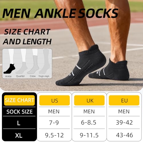 Running Socks Men Size 10-13 Ankle Height with Heel Tab for Athletic - color: 6 Black, size: Large