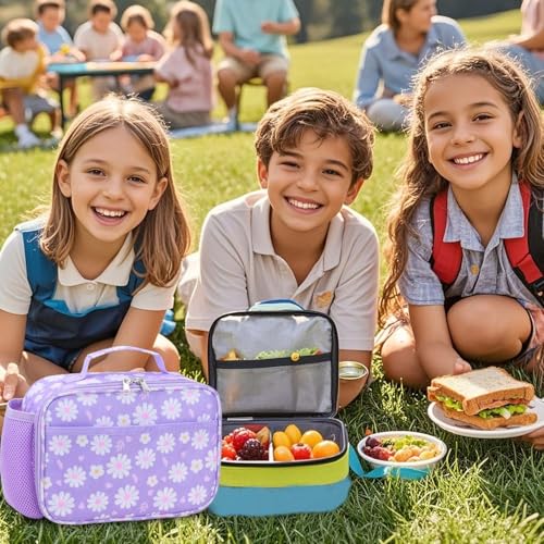 RHCPFOVR Kids Lunch Bag - Insulated Lunch Box for Boys Girls,Washable Lunch Bag and Reusable Toddler Leak-proof Lunchbox for School and Daycare - color: Purple Flower