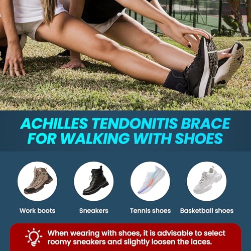 Welnove Achilles Tendonitis & Ankle Brace – Heel Lock Support for Ankle Dorsiflexion Relief, Adjustable Achilles Tendon Support Compression Pad for Men Women Heel Protectors (1 Pair, Size L, Black) - size: Large - Women 8-12|Men 7-11