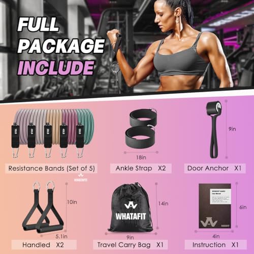 WHATAFIT Resistance Bands with Handles, 150 lb Exercise Bands Set - color: Morandi-01