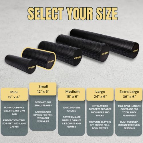 Foam Roller for Muscle Massage, Stiff Back Pain Relief, Physical Therapy, Deep Tissue, Exercise Equipment for Home Gym, Stress, Yoga, Pilates for the Fit Citizen (Black, Small 12 x 6 Inches) - size: Small 12 x 6 Inch